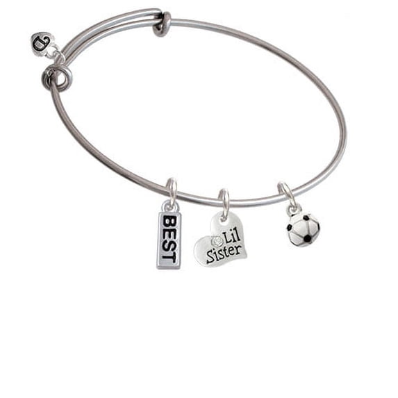 Mini Enamel Soccer ball Lil Sister Heart Expandable Bangle Bracelet