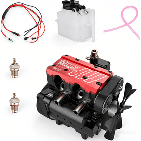 Mini Engine Kit That Runs, 7.0cc Inline Double Cylinder 4-Stroke Air-Cooled Internal Combustion Engine Model, Metal DIY OTTO Motor STEM Experiment & Desktop Display for Adults (Starter Kit Included)