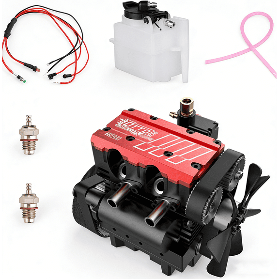Mini Engine Kit That Runs, 7.0cc Inline Double Cylinder 4-Stroke Air-Cooled Internal Combustion Engine Model, Metal DIY OTTO Motor STEM Experiment & Desktop Display for Adults (Starter Kit Included)