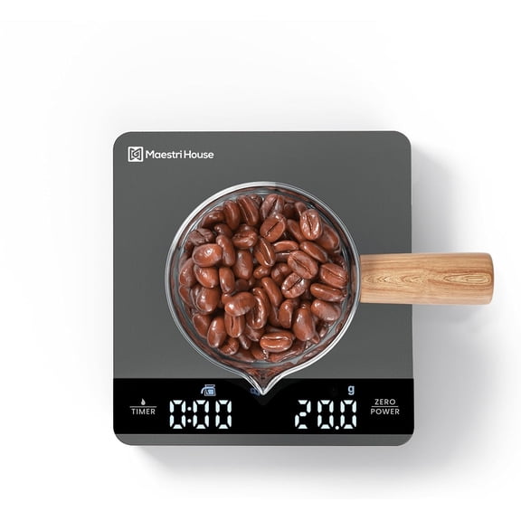 Mini Espresso Coffee Scale with Timer, 2 kg / 0.1 g Precision, Rechargeable, Portable Digital Scale, Metal Finish, Space Grey