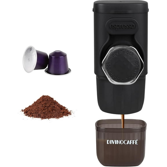 Mini Espresso Machine, Portable Espresso Maker Compatible for Capsules and Coffee Powder, Small Travel Coffee Maker, Manually Operated, 15 Bar Pressure, Perfect for Camping.