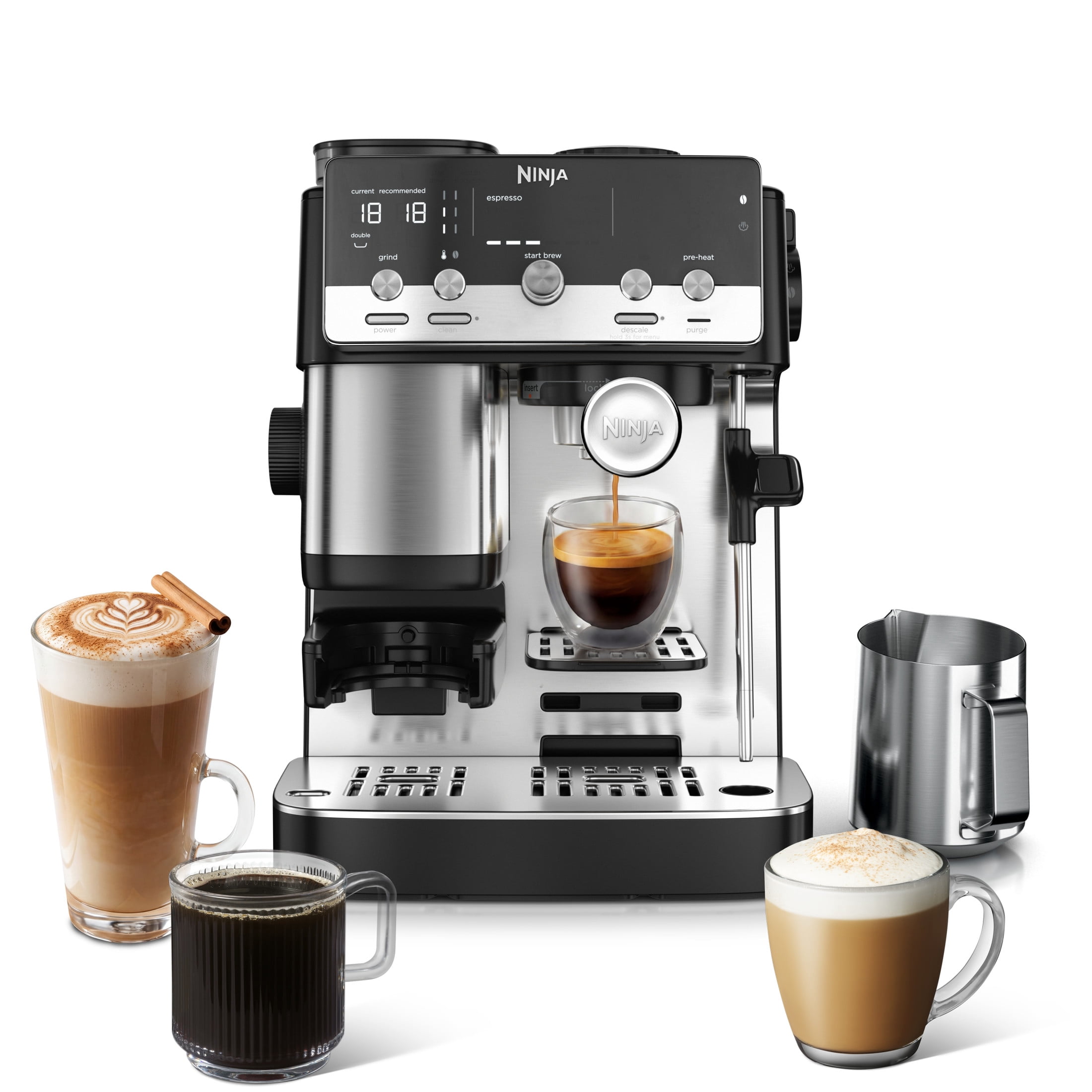Ninja Luxe Café Mini Espresso Machine, 2 in 1, Lattes, Cappuccinos, Hot Drip Coffee, Barista Assist Technology, Frother, ES300 Stainless Steel
