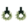 thumbnail image 1 of Mini Eucalyptus Hanging Wreath with Fabric Bow, Artificial Greenery Wreath for Kitchen Cabinet Window Front Door Mantel Indoor Seasonal Holiday Home Decoration 2pc, 1 of 4