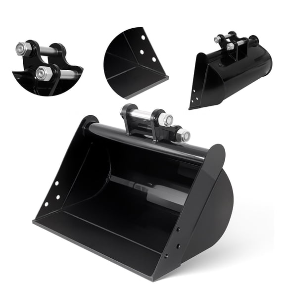 Mini Excavator Bucket 20in, Black Standard Excavator Bucket Attachment, 15gal Flat Tooth Plain Bucket for Land Grading, Ditch Digging, Rock Shifting, Compatible with 0.8-1.8 Ton Mini Diggers