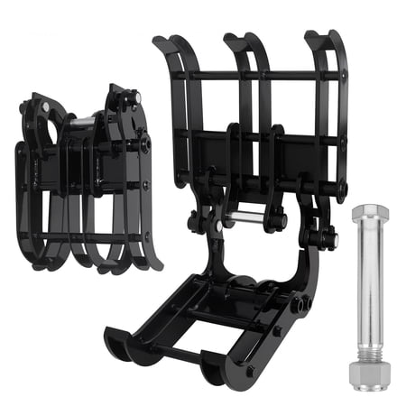 Mini Excavator Grapple, High Strength Mn Steel Grabber, 23.8"×15"×9.8" Black Grapple Attachment, 120° Rotation Digger Clamp, 6600 Lbs Max Grip Force, for Logs, Stone, Debris Handling