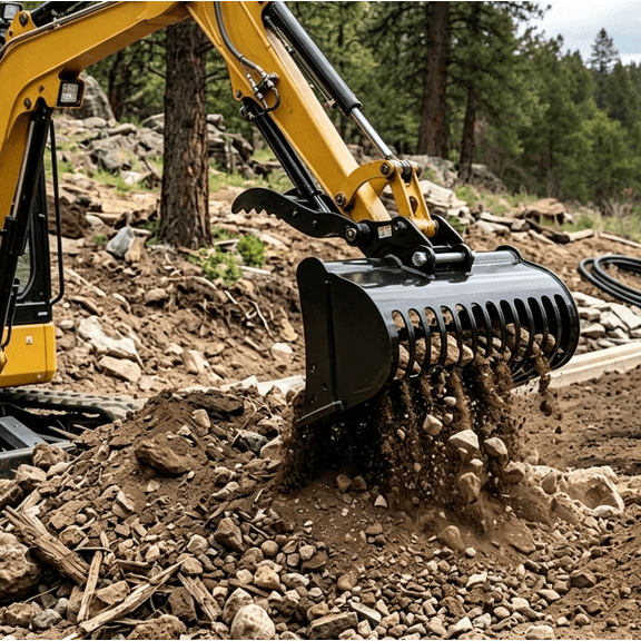 Mini Excavator Screening Bucket 24", Heavy Duty Rock Separator with Carbon Steel Body and Manganese Edge, Tractor Attachments for Soil Sieving and Construction Use
