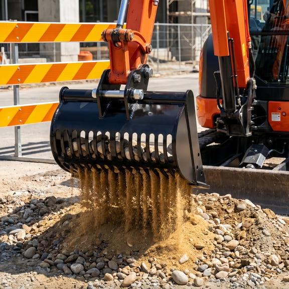 Mini Excavator Screening Rake Bucket, 24 Inch HeavyGauge Steel Skeleton Rock Rake Attachment for Construction Site Stone & Sand Separation