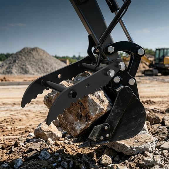 Mini Excavators Hydraulic Thumb Clip, Single Hole Thumb Clip fit Mini Excavators Under 3 Tons, Metal Grab Digger Attachments with L-Shaped Bracket & 2 Hydraulic Hoses