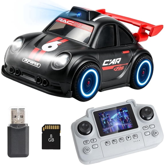 Mini FPV RC Car with Camera & Screen, 8GB Card, 1080P App Control, 360° Drift, AI Modes, Black