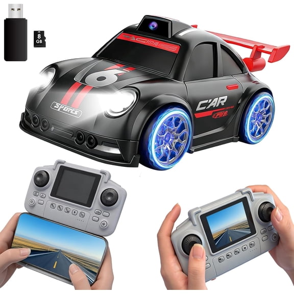 Mini FPV RC Car with Camera & Screen, 16GB Card, 1080P App Control, 360 Drift, AI Modes, Black