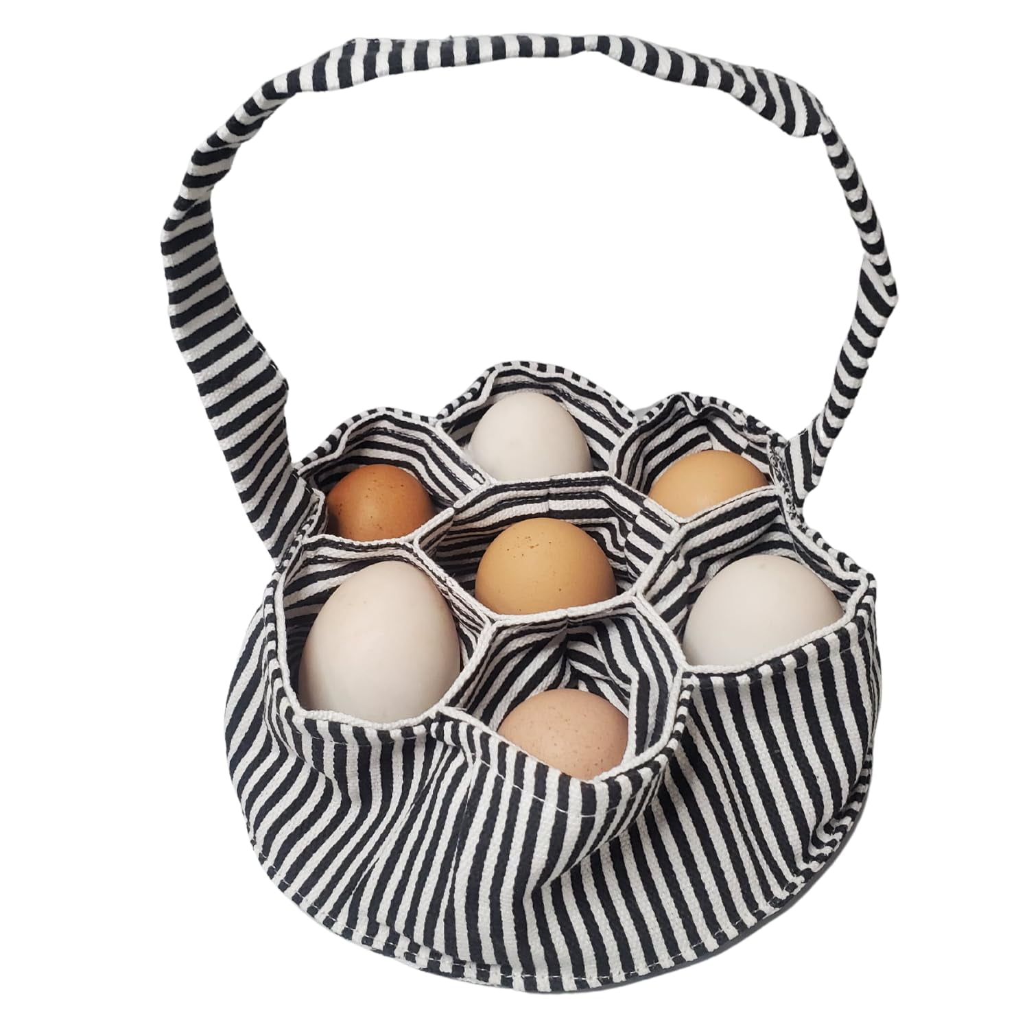 Mini Fabric Egg Basket for Collecting Eggs - 1 Egg Collecting Basket With 7  Pouches for Chicken, Duck and Quail Eggs - Striped Farmhouse Egg Basket  with Handle for Adults and Kids