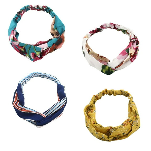 Mini-Factory Retro Style Elastic Twisted Headband Classic Hair Wrap Accessories for Women - 4pcs