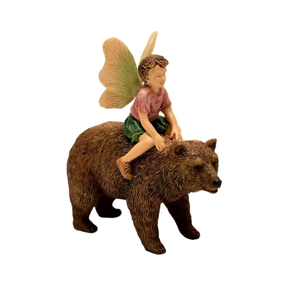 Mini Fairy Boy Riding Bear Garden Ornament Miniature Outdoor Dollhouse Decor Accessory