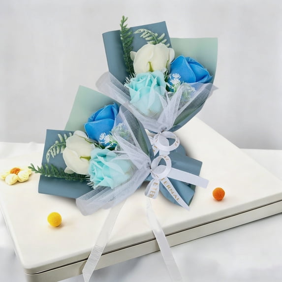 Mini Fake Rose Bouquet - Blue Roses Artificial Flowers, Long-lasting Everlasting Floral Decor, Symbolizing Unfading Companionship & Romance