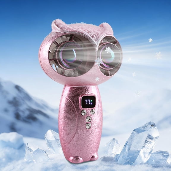 Mini Fan Handheld Fan Owl Face Cute Design Digital Speed Display Adjustable Orange Buttons Silver Gray Body Quiet Bedside Cooling Kids Room