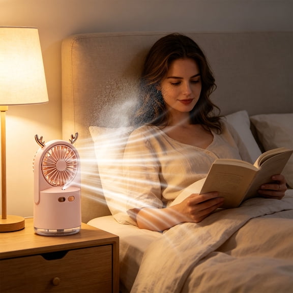 Mini Fan Humidifier 2 in 1 Desktop Portable Mist Fan USB Air Humidifier Quiet Cooling Device Water Replenishing Instrument Bedroom Office Table Decoration for Dry Air Relief