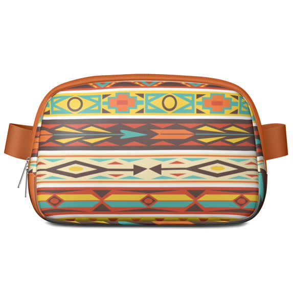 Mini Fanny Pack Borders with Bright Colorful Native American Belt Bag for Women, Fashionable Waterproof Waist Pack with Adjustable Strap for Workout Running Traveling Hiking Cycling