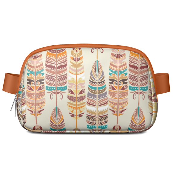 Mini Fanny Pack Native American Feathers Belt Bag for Women, Fashionable Waterproof Waist Pack with Adjustable Strap for Workout Running Traveling Hiking Cycling