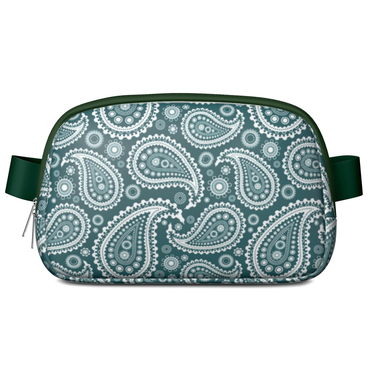 Mini Fanny Pack Paisley Green Belt Bag for Women, Fashionable Waterproof Waist Pack with Adjustable Strap for Workout Running Traveling Hiking Cycling