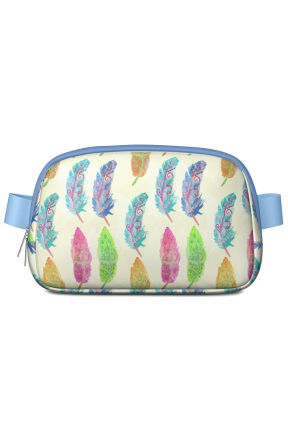 Mini Fanny Pack Watercolor Tribal Feather Belt Bag for Women, Fashionable Waterproof Waist Pack with Adjustable Strap for Workout Running Traveling Hiking Cycling