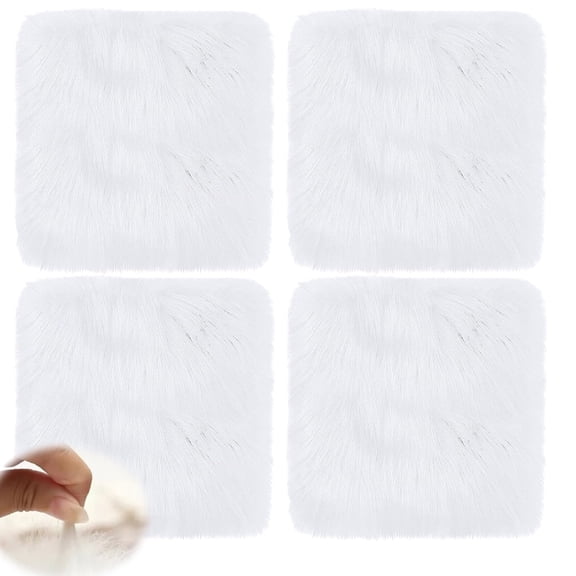 Mini Faux Fur Rug Tutuviw 4 Pcs 12in Square Small Faux Fur Sheepskin Cushion Soft Plush Area Rug,Photo Background for Small Product Desktop Photography, Locker Accessories Home Decor (White)
