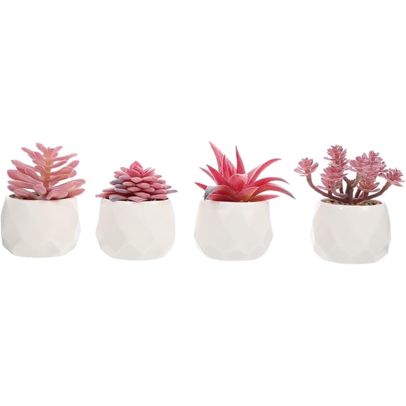 Mini Faux Succulents Plant with Pots,4 Pack Small Succulent Artificial Plants in Pots, Artificial Plastic Plants Indoor,Fake Desk Plants for Office Kitchen Bedroom Bathroom Decoration (Pink)
