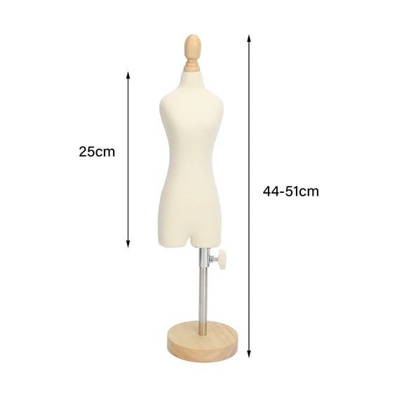 Mini Female Dress Form Mannequin Torso with Wooden Base - Beech Wood Canvas Display Model for Sewing & Photography