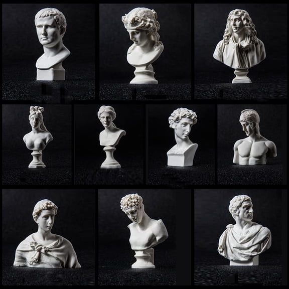 10-Piece Mini Greek Mythology Figurine Set, Aesthetic Bust Statues of David Venus & Goddess for Shelves Home Decor