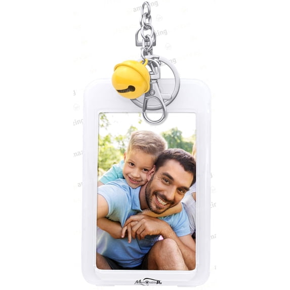Mini Film Photo Keychain Picture Holder with Bell – Clear Photo Frame Key Chain for Instax Fujifilm Polaroid Mini 9 Film - DIY Picture Keychains for Wallet Size Photos, Gifts, Yellow, Set of 1