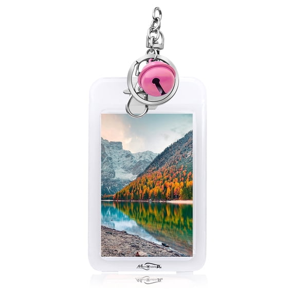 Mini Film Photo Keychain Picture Holder with Bell – Clear Photo Frame Key Chain for Instax Fujifilm Polaroid Mini 9 Film - DIY Picture Keychains for Wallet Size Photos, Gifts, Light Pink, Set of 4