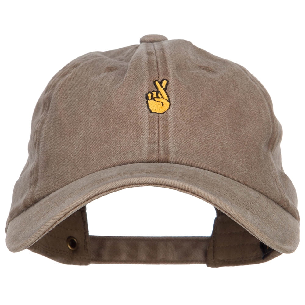 Mini Fingers Crossed Embroidered Unstructured Dyed Cap Khaki OSFM