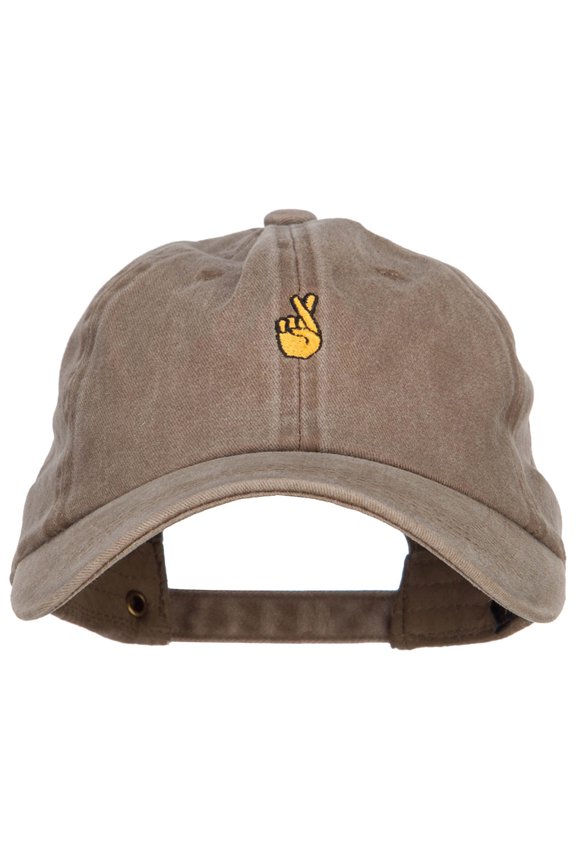 Mini Fingers Crossed Embroidered Unstructured Dyed Cap - Khaki OSFM