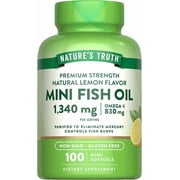 Mini Fish Oil Omega 3 | 1340 mg | 100 Softgels | Burpless Lemon Flavor Pills | Non-GMO. Gluten Free Supplement | by Natures Truth