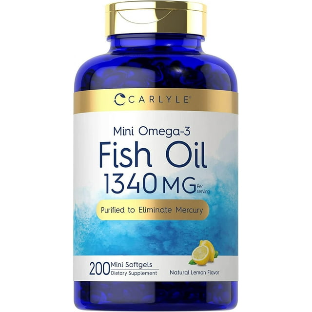 Mini Fish Oil Softgels | 2010mg | 200 Omega-3 Pearls | by Carlyle