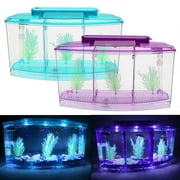 Mini Fish Tank Aquarium, LED Light Divider Filter, 10-Gallon Capacity, Submersible Pump, For Home Office, Freshwater Fish Habitat, Clear Acrylic, Low Noise, Decorative Desktop Pet Supply, Aestivo