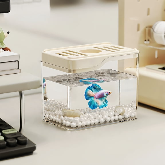 Mini Fish Tank Bowl Aquarium with Lid Stylish Home Decor Container