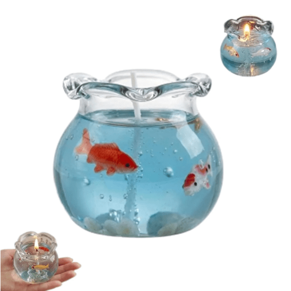 Mini Fish Tank Candle Decor, Aromatherapy Candle with Floating Fish, Handcrafted Gel Wax Candle for Home Living Room Bedroom Cozy Atmosphere Gift Blue