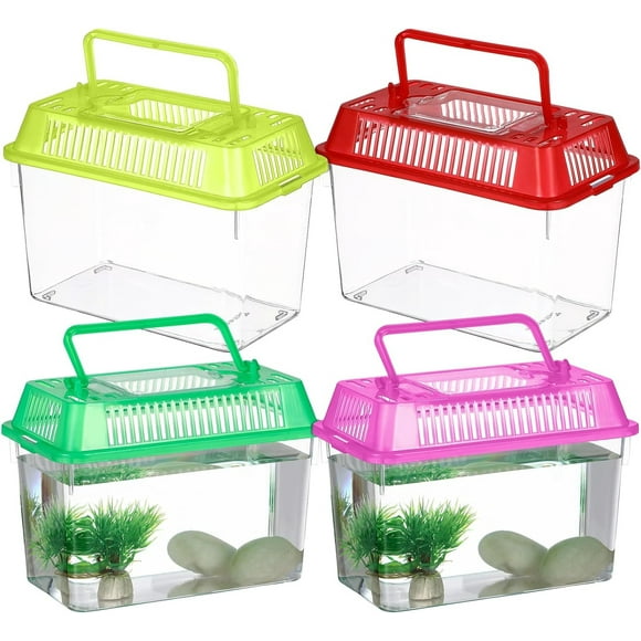 Mini Fish Tank, Plastic Fish Box Breeding Case with Handle Desktop Fish Bowl Portable Aquarium