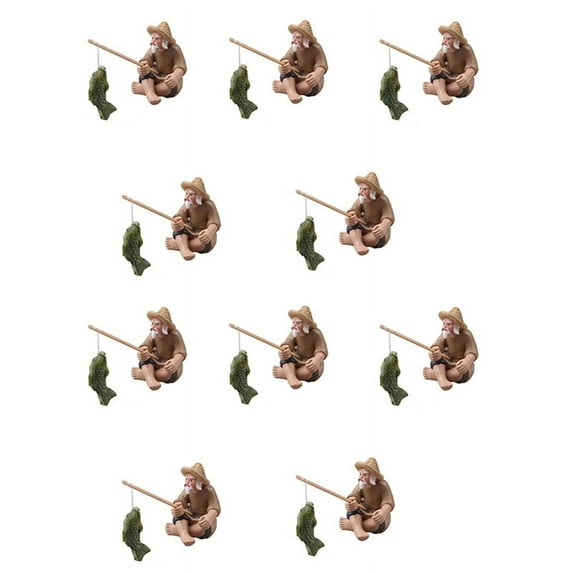 Mini Fisherman Figurines Miniature Resin Fisherman Bonsai Sculpture Vintage Mudman Sitting Fishing Statue