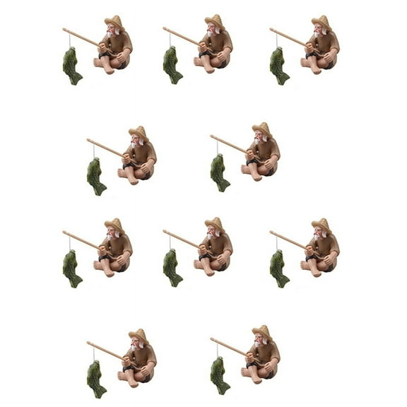 Mini Fisherman Figurines Miniature Resin Fisherman Bonsai Sculpture Vintage Mudman Sitting Fishing Statue