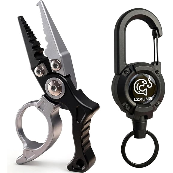Mini Fishing Pliers with Zinger Retractor, Split Ring Pliers for Saltwater & Freshwater, Tungsten Carbide Braid Cutters & Hook Remover, Compact Multitool for Freshwater Fly Fishing,Bass Fishing