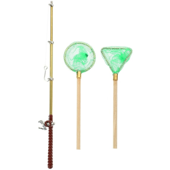 Mini Fishing Rod Set for Dollhouse Decoration - Green