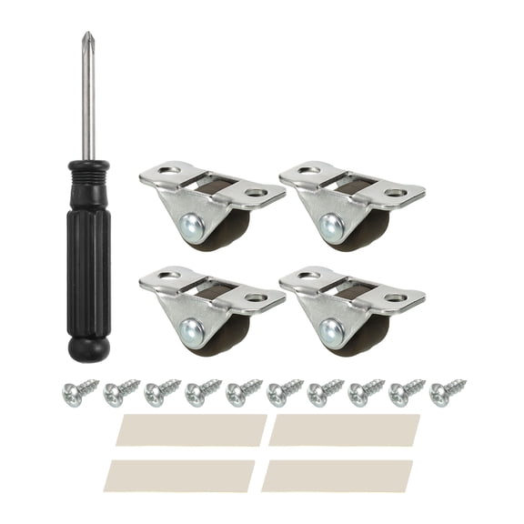 Mini Fixed Caster Wheel 0.5", 4 Pack Soft Plastic Rigid Roller with Metal Top Plate Screws, Brown