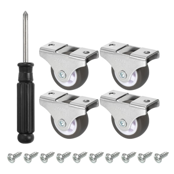 Mini Fixed Caster Wheel 1.25", 4 Pack TPE Rigid Roller with Metal Top Plate Screws, Brown