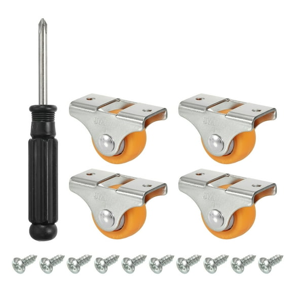 Mini Fixed Caster Wheel 1", 4 Pack MPA Rigid Roller with Bearing Metal Top Plate Screws, Orange