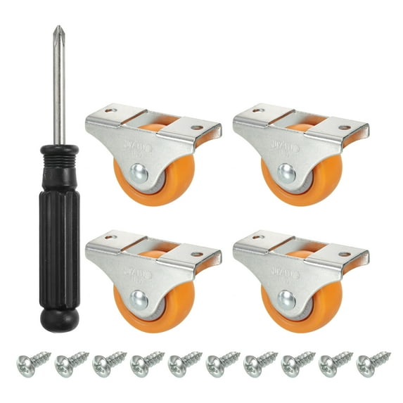 Mini Fixed Caster Wheel 1.5", 4 Pack MPA Rigid Roller with Bearing Metal Top Plate Screws, Orange