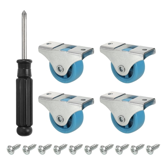 Mini Fixed Caster Wheel 1.5", 4 Pack PA Rigid Roller with Metal Top Plate Screws, Blue