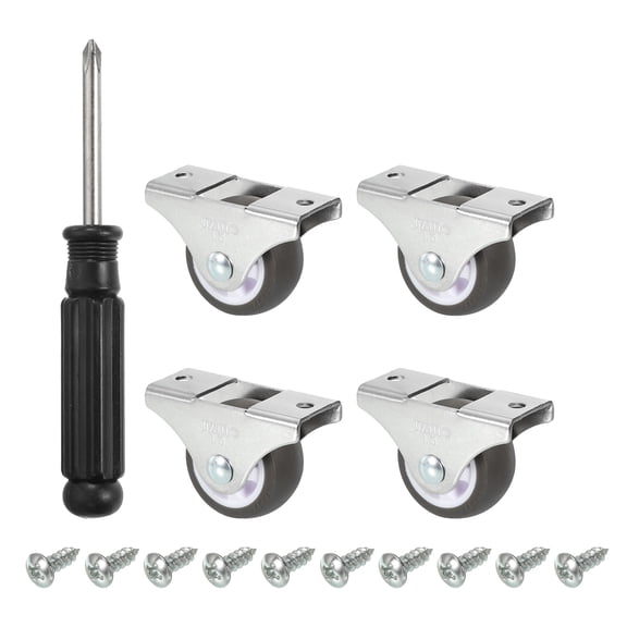 Mini Fixed Caster Wheel 1.5", 4 Pack TPE Rigid Roller with Metal Top Plate Screws, Brown