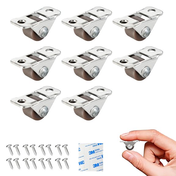 Mini Fixed Drawer Rubber Caster Wheels, 0.5 Inch, Non Swivel Craft recessed Caster Wheels, Set of 8, 1/2 Inch Small Rigid Low Profile Adhesive Stick Castors, for Home Furniture and Under-Bed Storage