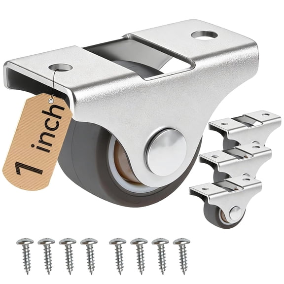 Mini Fixed Drawer Rubber Caster Wheels,1 Inch, Non Swivel Craft recessed Caster Wheels, Set of 4, Small Rigid Furniture Low Profile Roller Castors, 130 Lbs Load, for Home Furniture and Bed Storage
